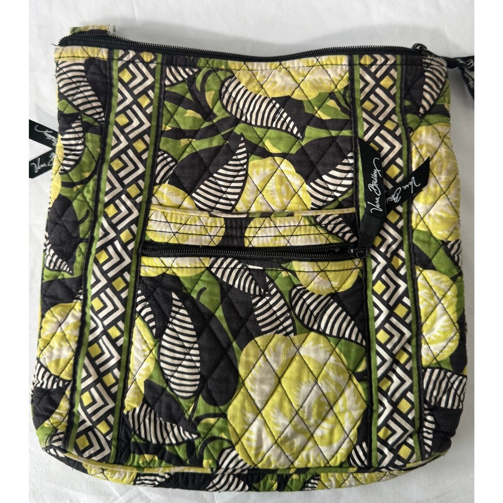 Vera Bradley Night Owl Quilted Cotton Hobo Shoulder Bag Green Black‎ #854